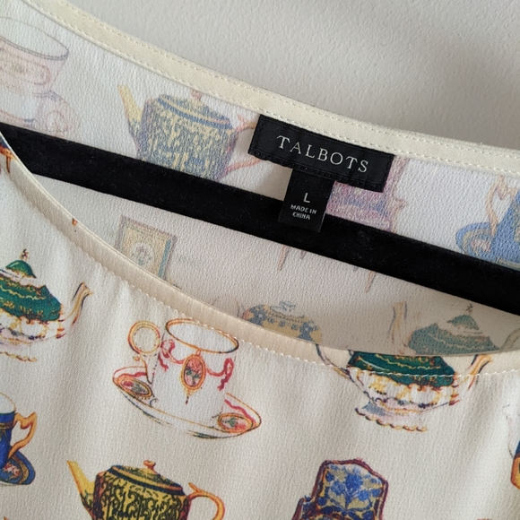 Talbot's Vintage Tea Cup Print Long Sleeve Polyester Blouse Size Women's L - Picture 6 of 7